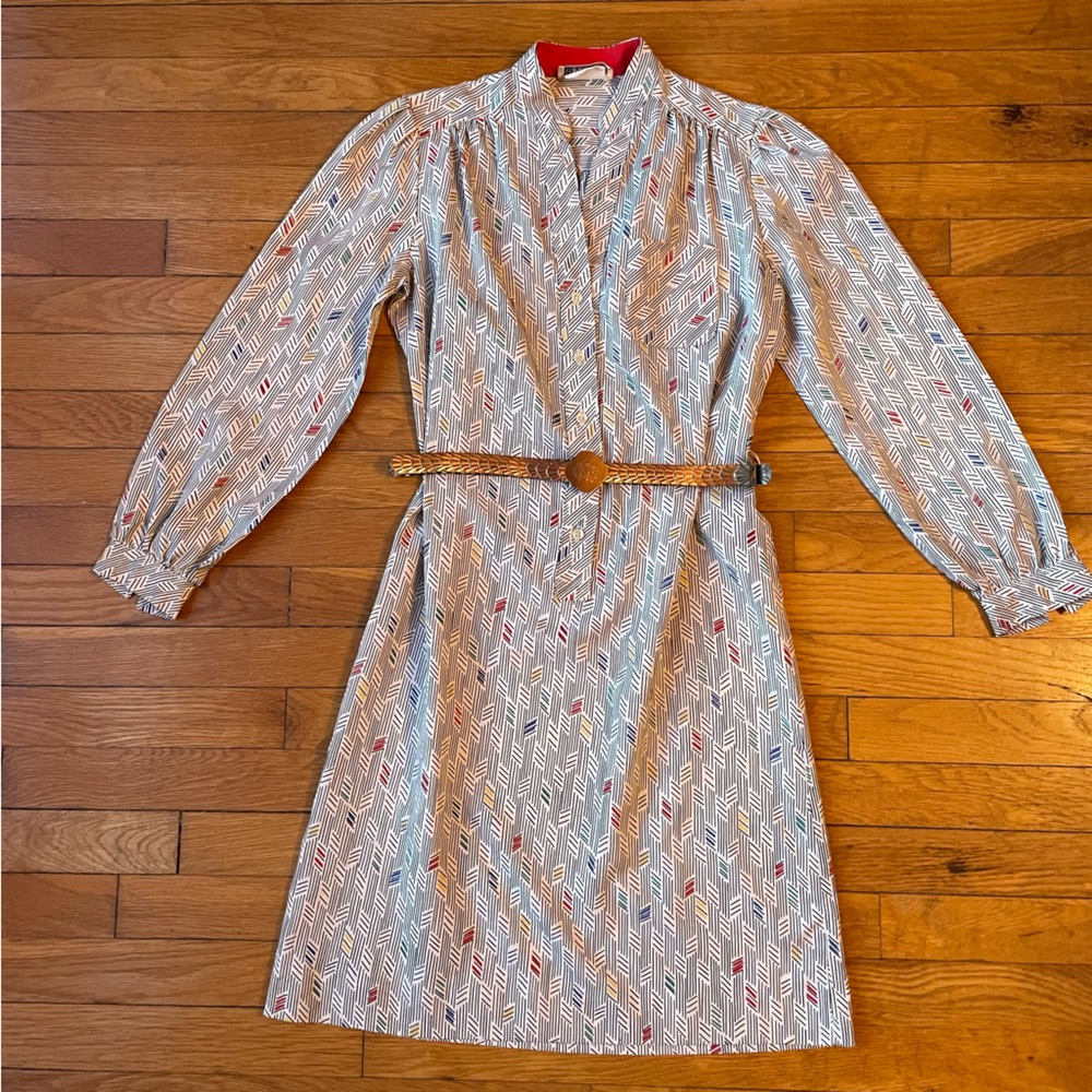Vintage 80s Rainbow Abstract Print Dress